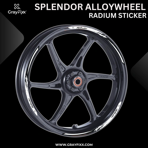 Alloy Wheel Radium Sticker for Splendor | Made in Premium Radium with FPF (Fade Protection Film), Waterproof, Precut Sticker, Pack Of 12